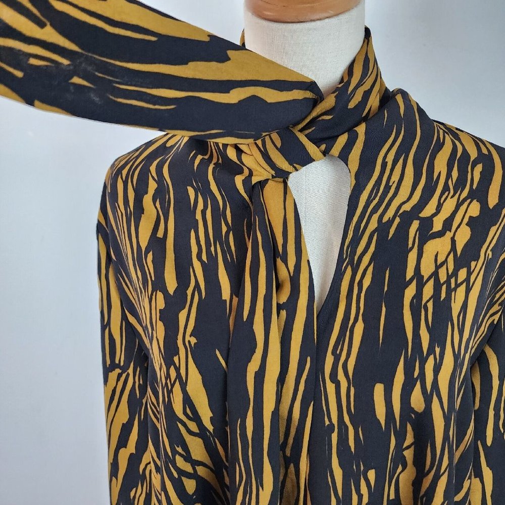 COS animal print midi dress with attached pussybow scarf